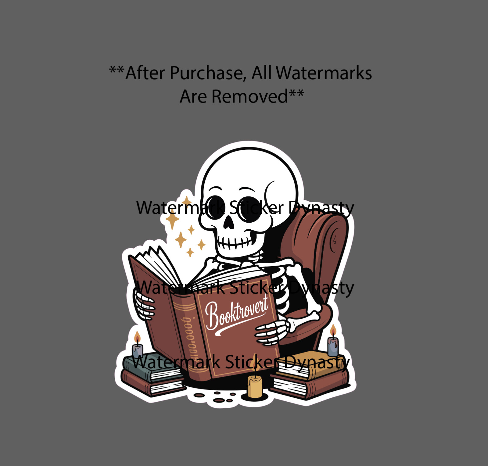 Booktrovert Sticker Waterproof Decal Skeleton Books Reading Novel Gift NEW