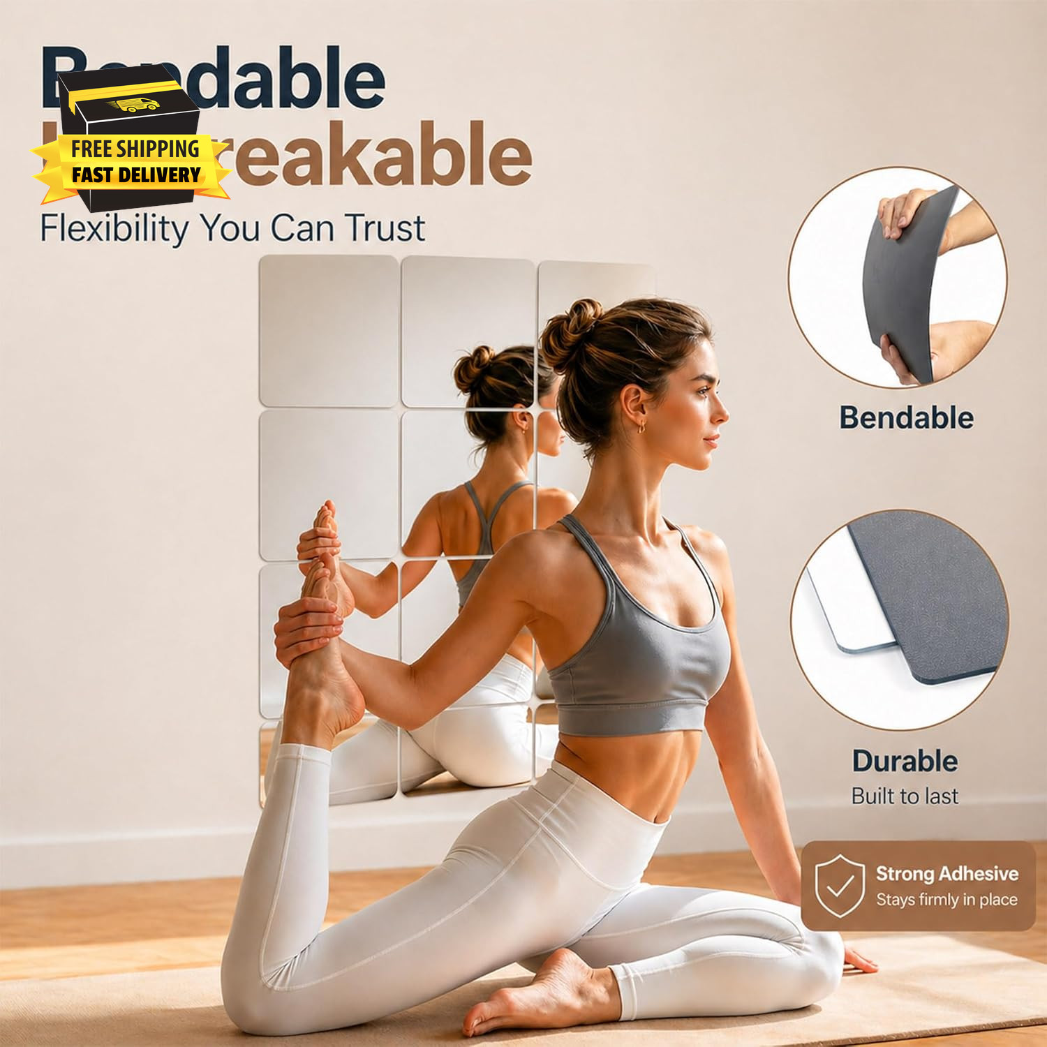 Mirror Stickers for Walls 4 Packs Self Adhesive Stick on Mirrors Tiles Small Pee