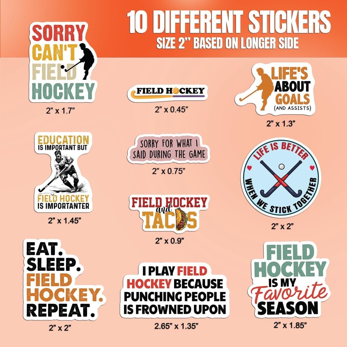 10pcs Field Hockey Sticker, Field Hockey Ball, Gift For Field Hockey Enthusiast