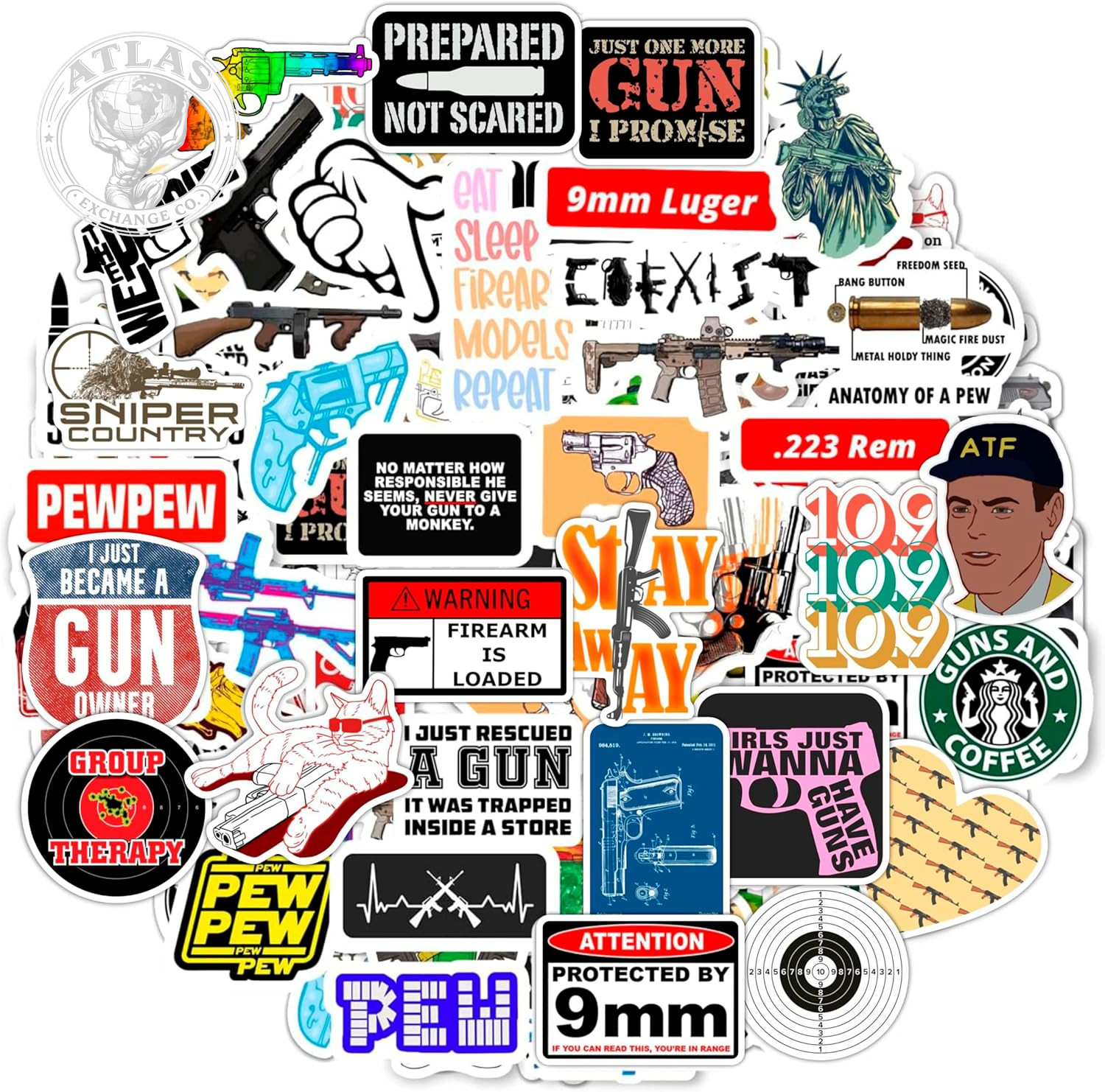 Bulbacraft 100Pcs Funny Gun Stickers, Firearm Stickers, Guns and Ammo Decals, Ta