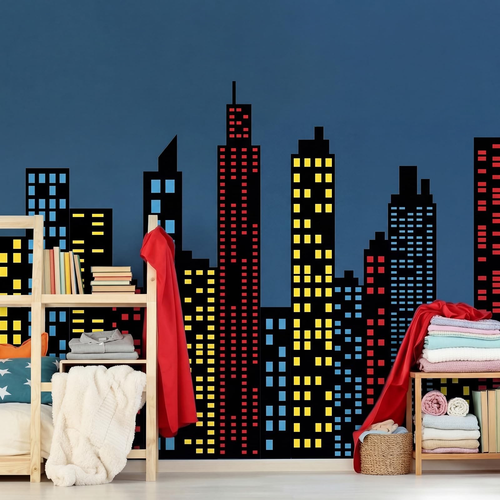 Breling Large Hero Theme City Skyline Wall Decals 12.6 inches, Multi Color