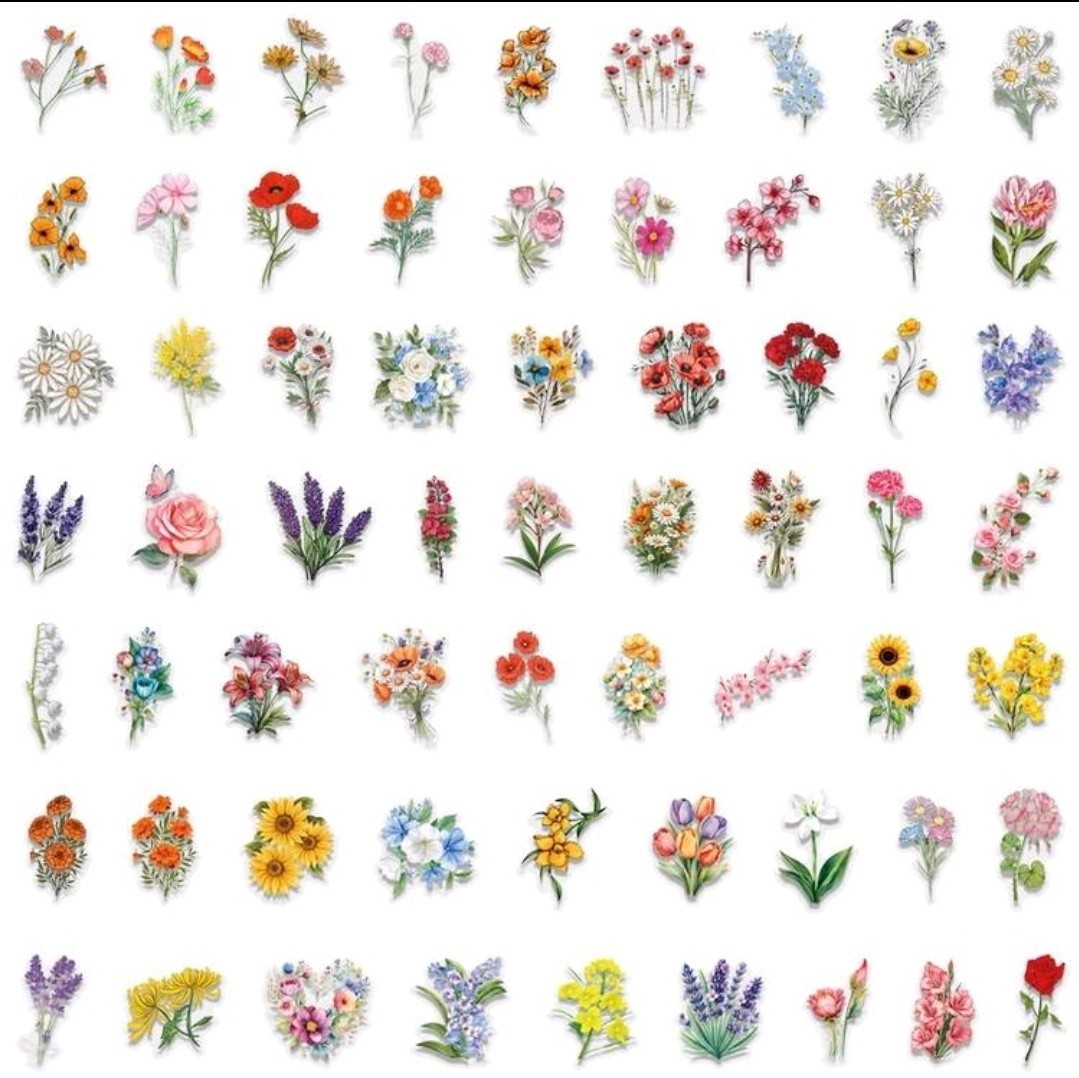 30 Pcs Waterproof Floral Vinyl Multicolor Wildflower Decals Stickers