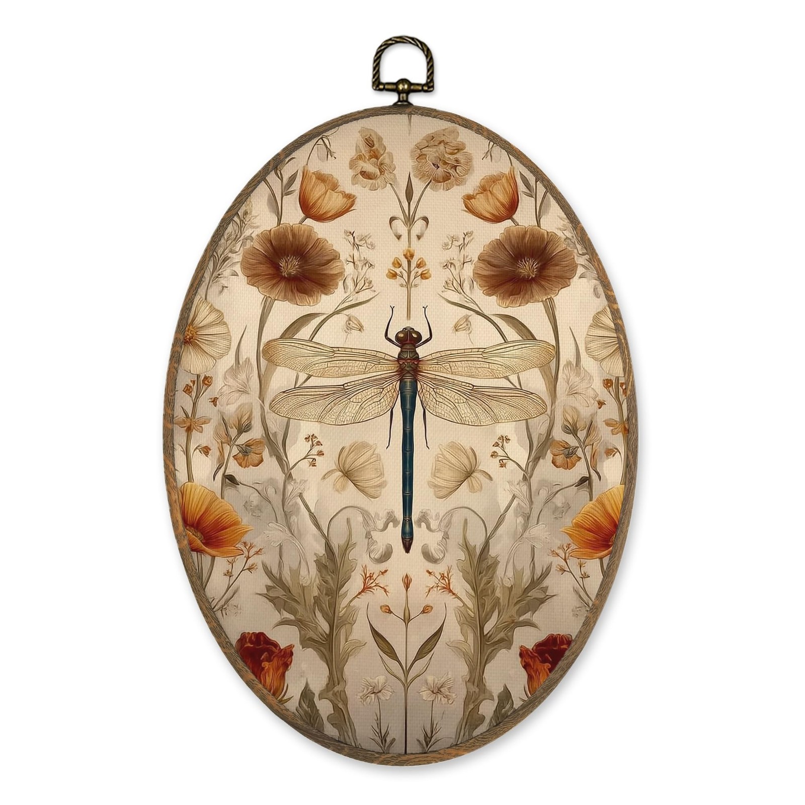 LKETW Vintage Floral Dragonfly Oval Wall Art Decor, Cottagecore Flower Dragon…