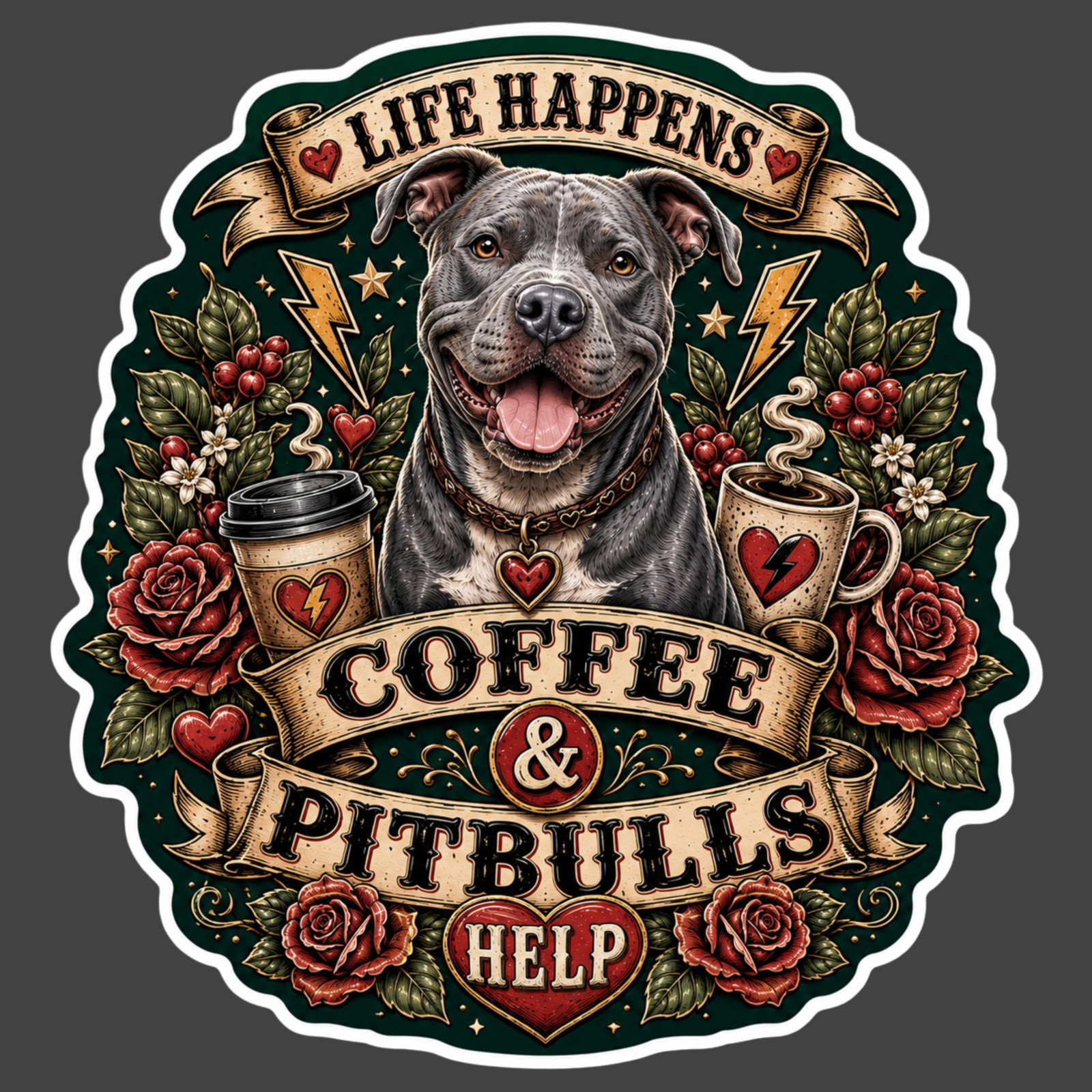 Pitbull Sticker Vinyl Decal Coffee & Pitbulls Help Dog Mom Caffeine