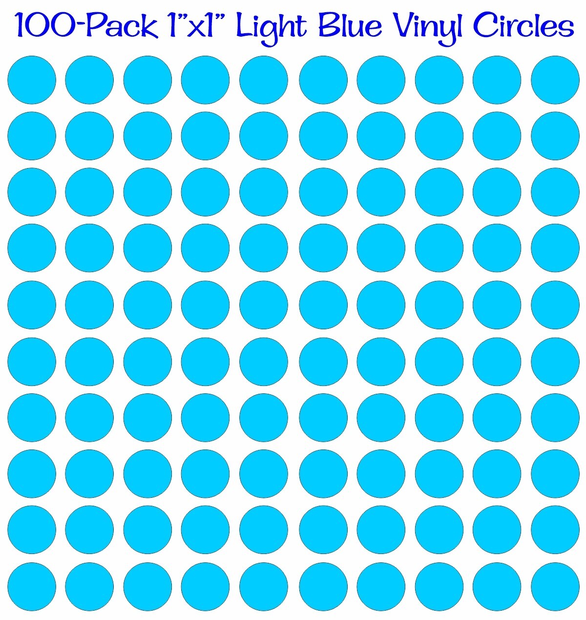 100 pack 1"x1" Round Light Blue Vinyl Stickers Decals Circles Polka Dots Die Cut