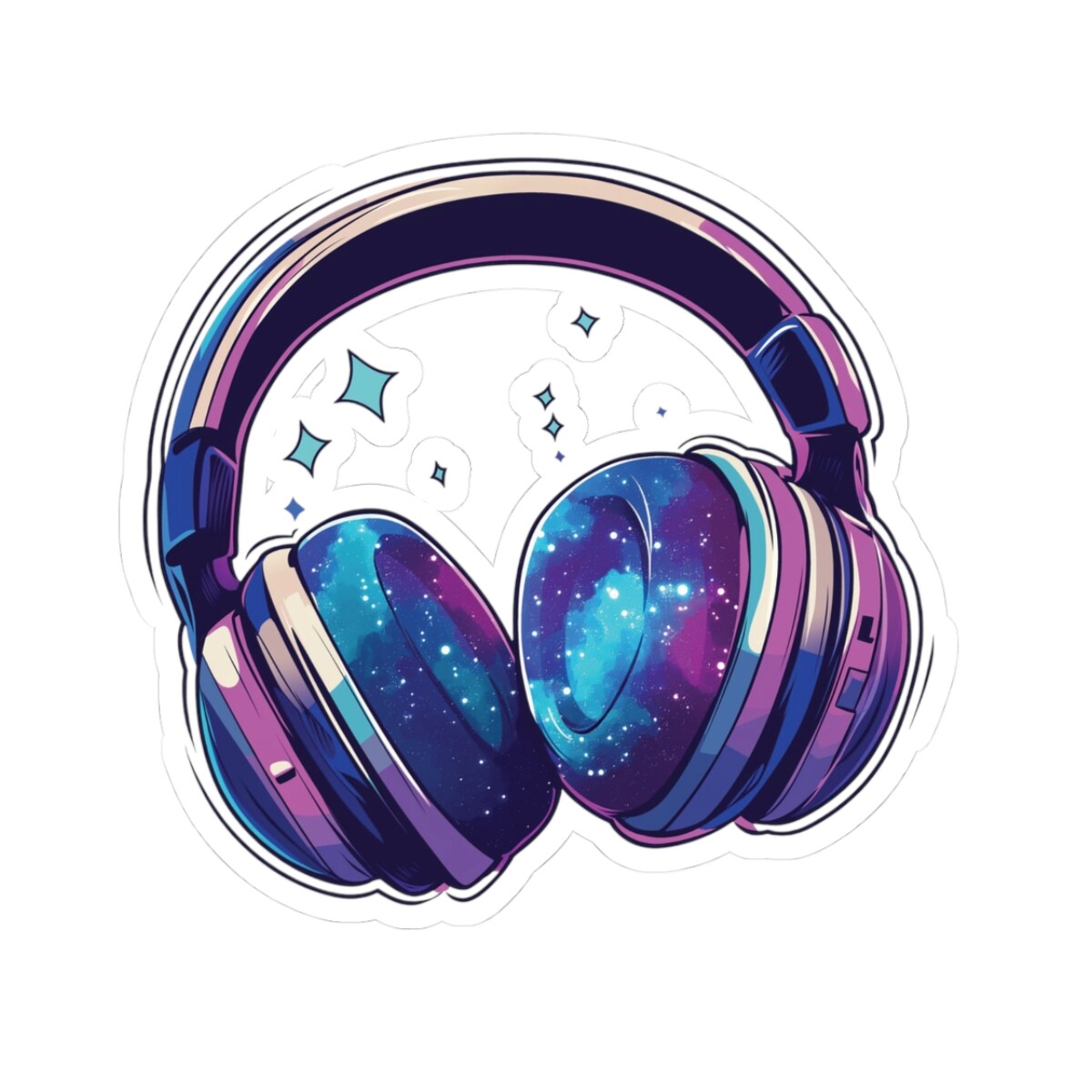 Galaxy Headphones Kiss-Cut Stickers, Vinyl Decals for Music Lovers, Cosmic Art,
