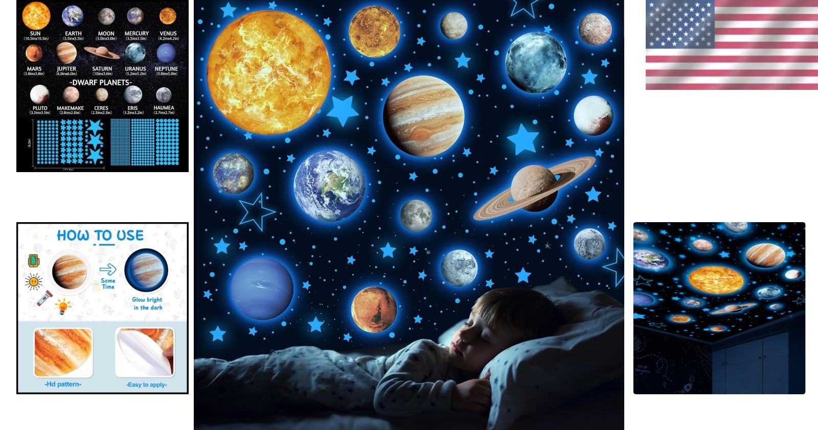 Glow in The Dark Stars Planets Wall Decals Kids Room Ceiling Stickers Blue
