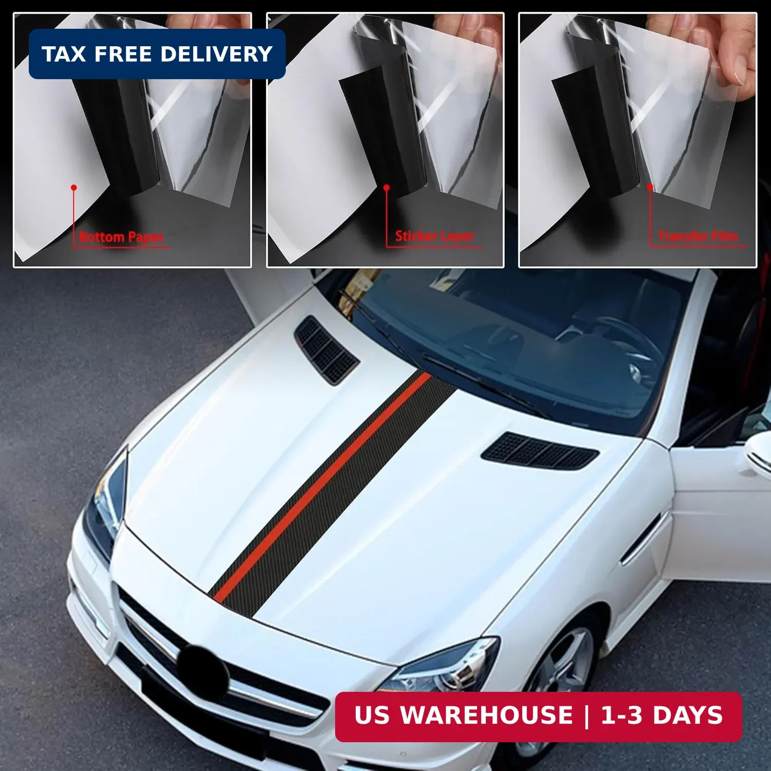 TOMALL 55"x7" Car Hood Sticker Auto Racing Body Side Skirt Roof Hood Bumper