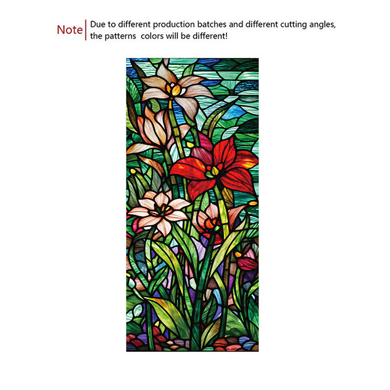 Flower Stained Glass Window Film Privacy Frosted Glass Film Static Cling Sticker