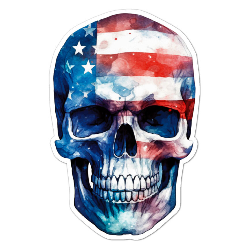 American Flag Skull, Vinyl Decal Sticker, Indoor Outdoor, 3 Sizes, #9345