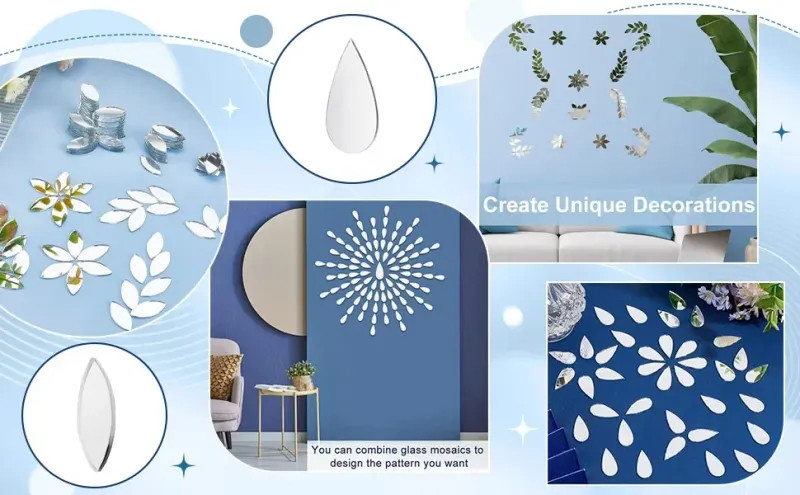 Self-adhesive Mirror Mosaic 100pcs of Acrylic Circular Heart-shaped Diamond Home