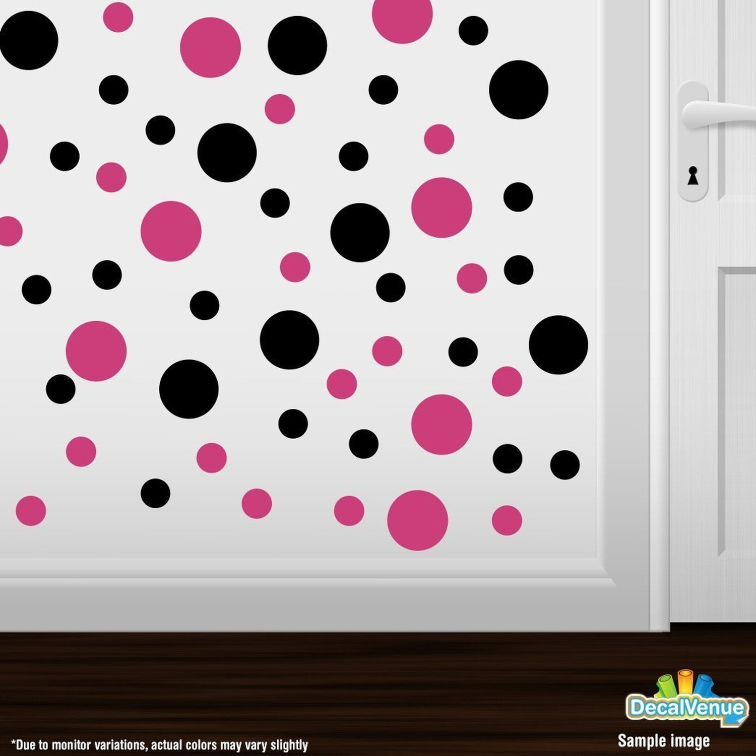 Hot Pink/Black Vinyl Wall Stickers – 2 & 4 inch Circles (30 Decals) 30 Decals