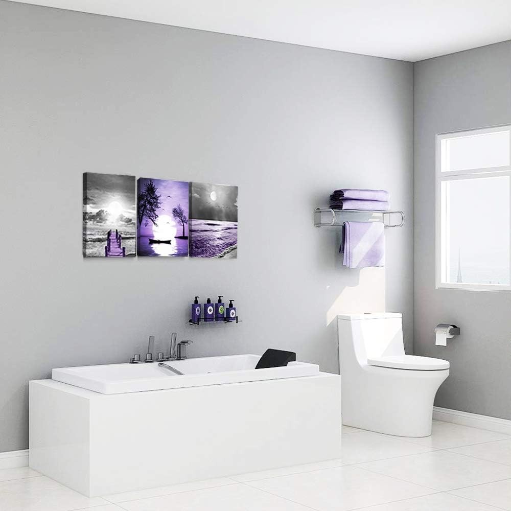 Contemporary 3-Piece Canvas Wall Decor – Vibrant Purple Seascapes for Home
