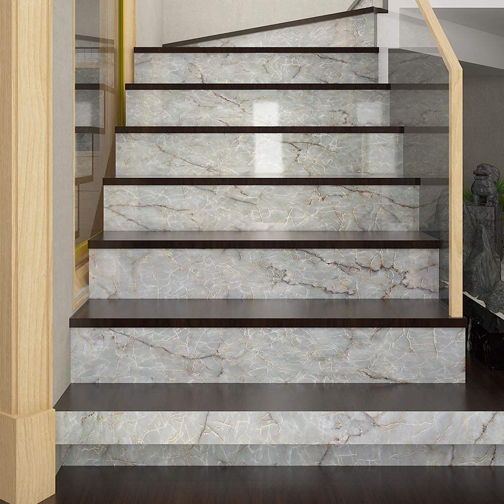 36 Inch Wide Marble Contact Paper for Countertops Waterproof Glossy Light Gre…
