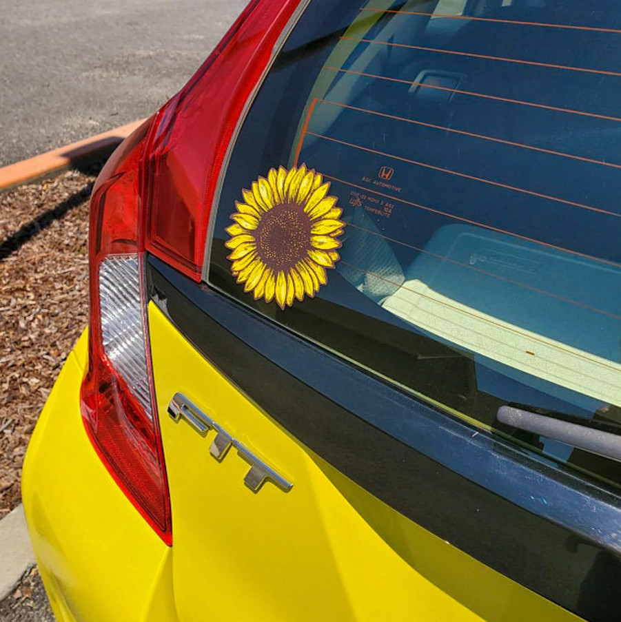 Hand drawn Sunflower Car Window Decal | Flower Car Window Decal | Flowers
