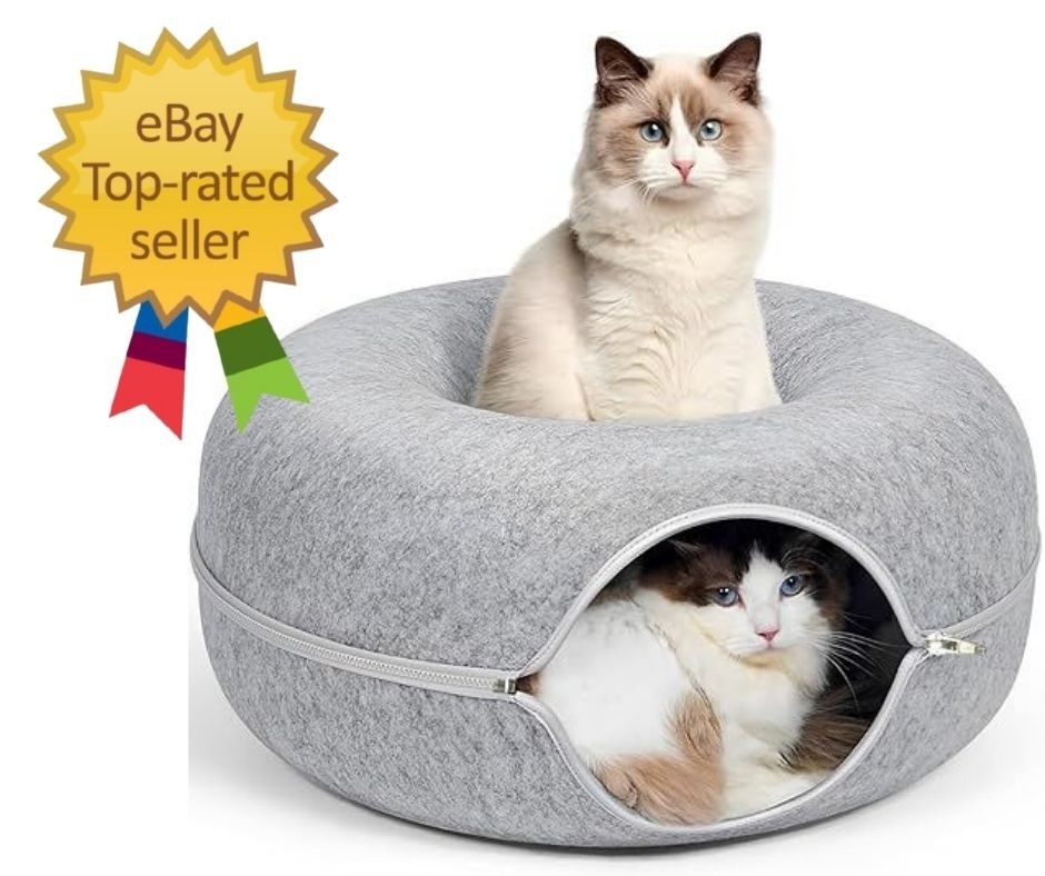 Bed for Cats 24inch Washable Interior for Indoor Cats Light Gray
