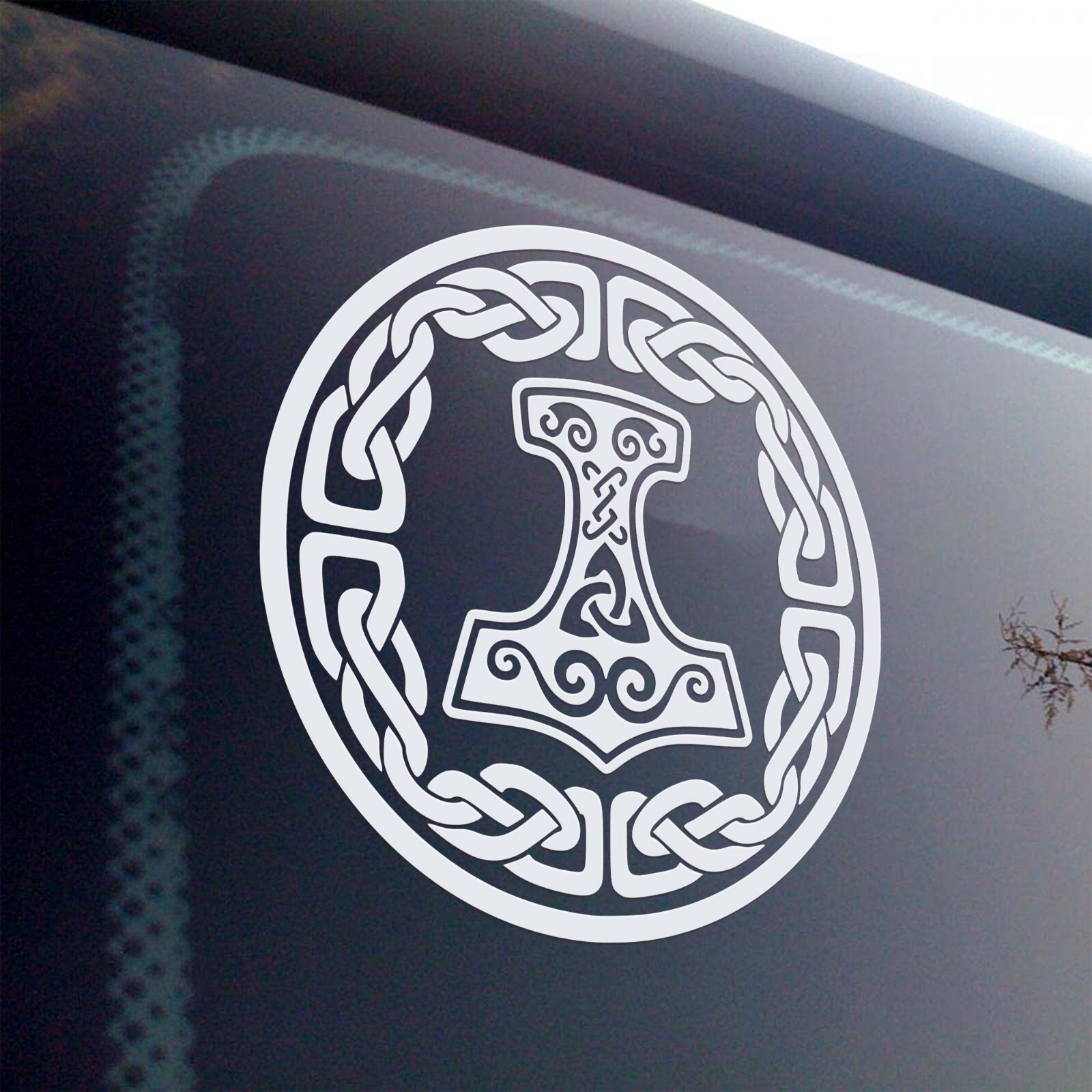 Celtic Knotwork Circle with Mjolnir Vinyl Decal V2 | Viking Thor Hammer Knot