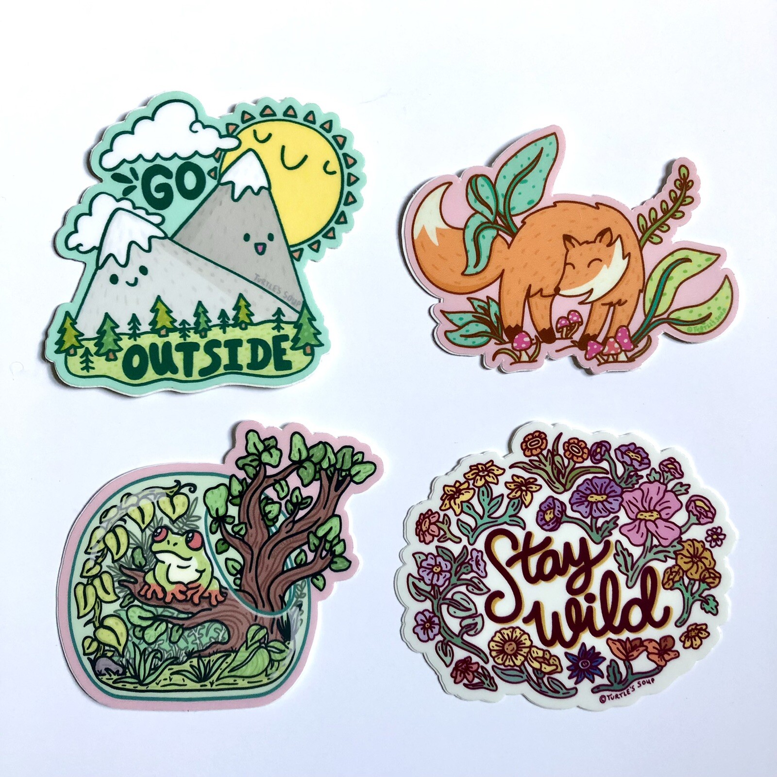 NEW! Turtle’s Soup SET OF 4 VINYL STICKERS / DECALS — 3×3” Fun Wilderness Theme