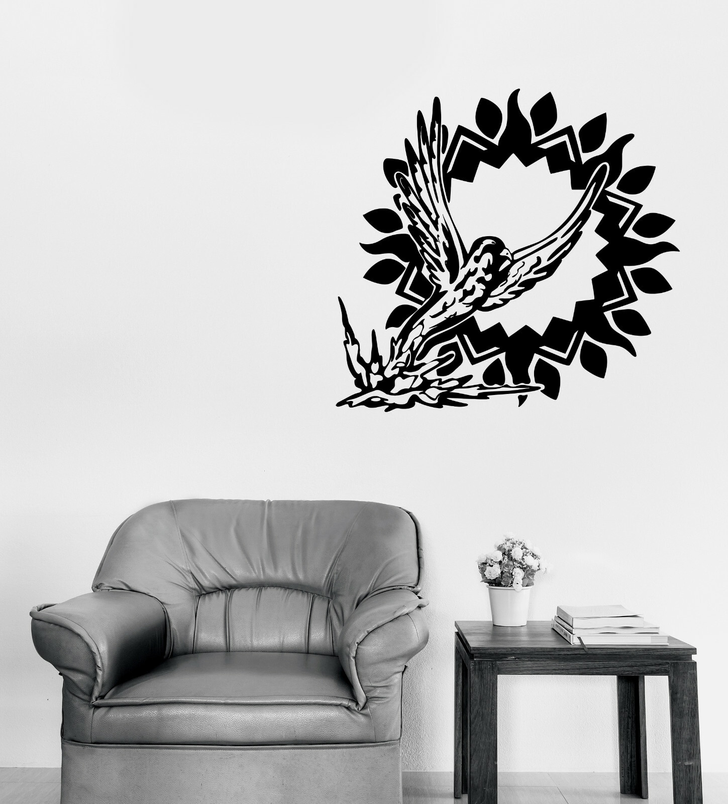 Wall Vinyl Decal Amazing Totem Bird with Frame Sun Sign Sticker (n1181)