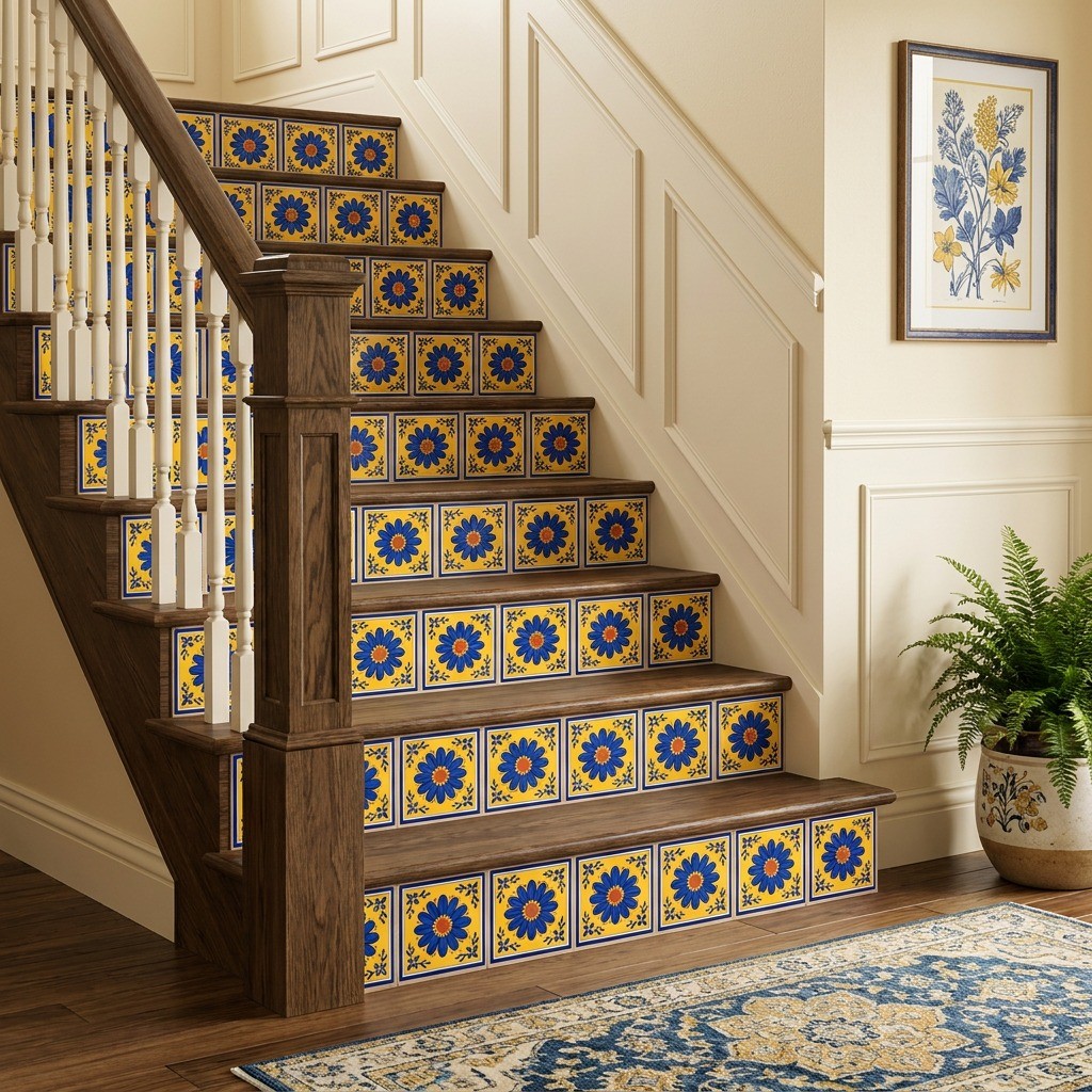 Peel and Stick Tile Stickers Blue Yellow Mexican Talavera Kitchen Backsplash