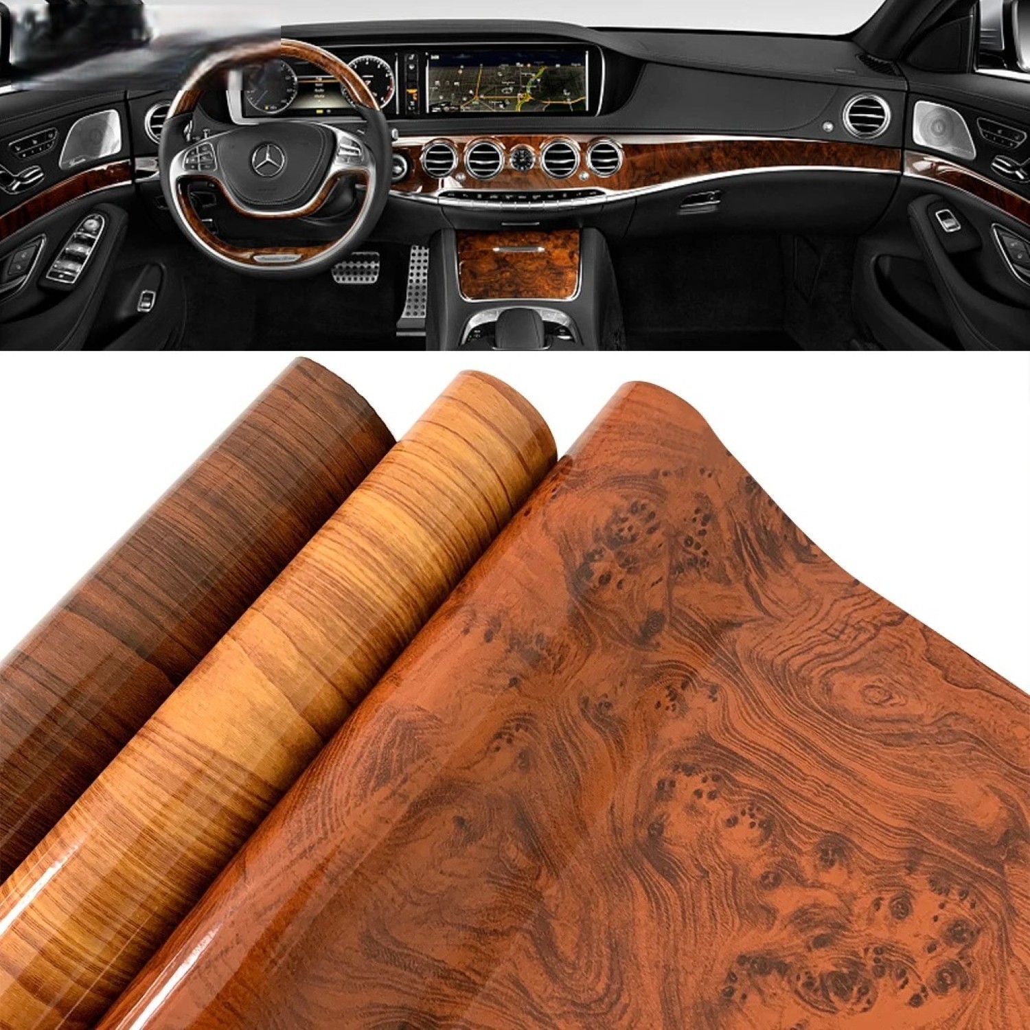 Sticker Decal Wrap PVC Film Glossy Wood Grain Polymeric DIY Car Interior Vinyl
