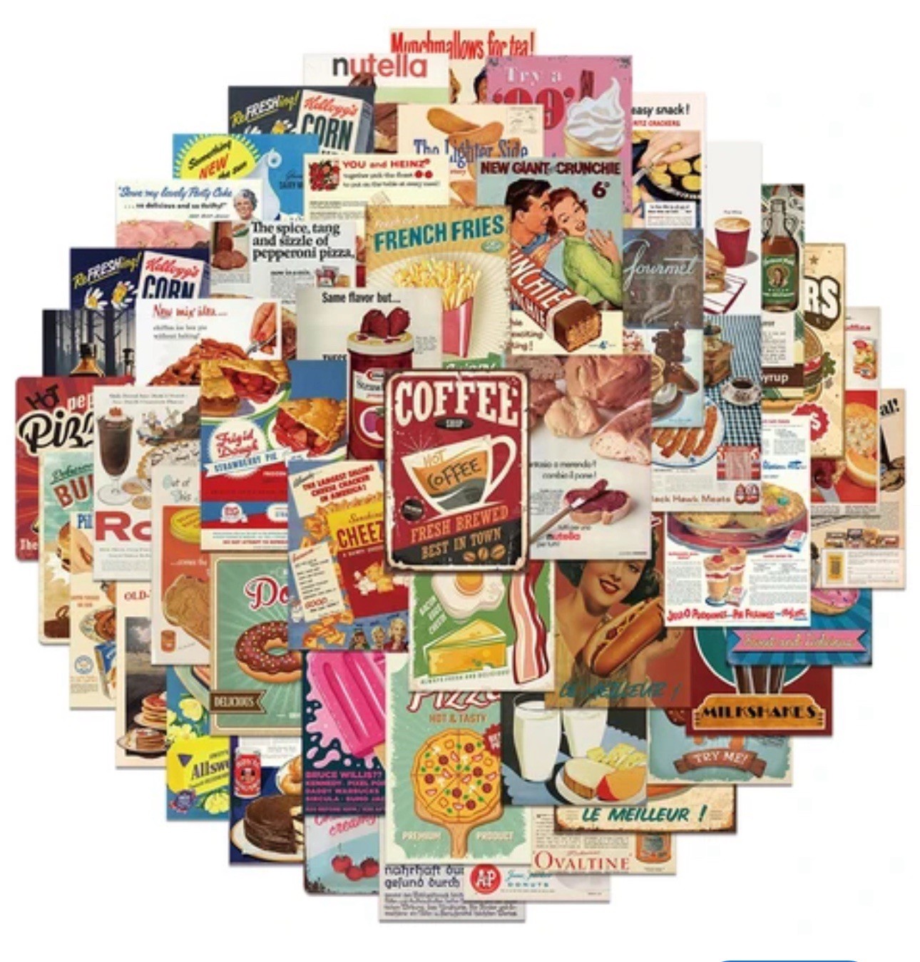 50 PACK PCS Vintage Nostalgia Retro Antique Food Drinks Ads Labels Stickers Lot