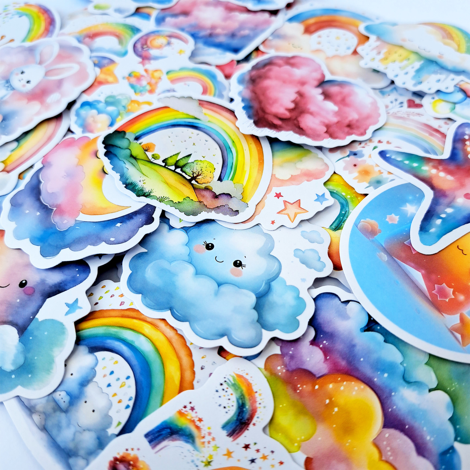 50 PCS Baby Rainbow Sticker Pack Fairytale Rabbits Fluffy Clouds Cartoon Gifts
