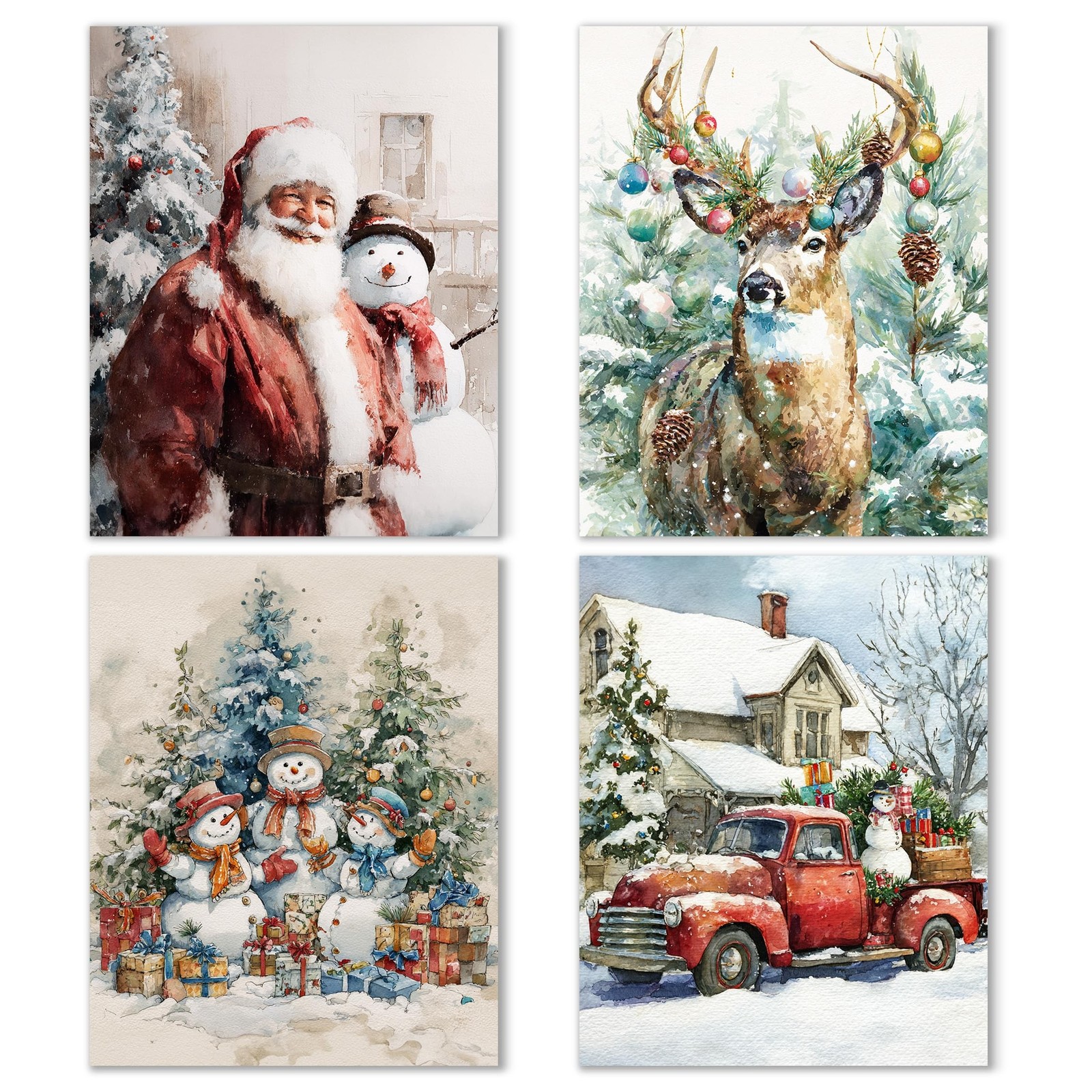 Aychlithic Retro Christmas Wall Poster Set – Vintage Winter Christmas Santa S…