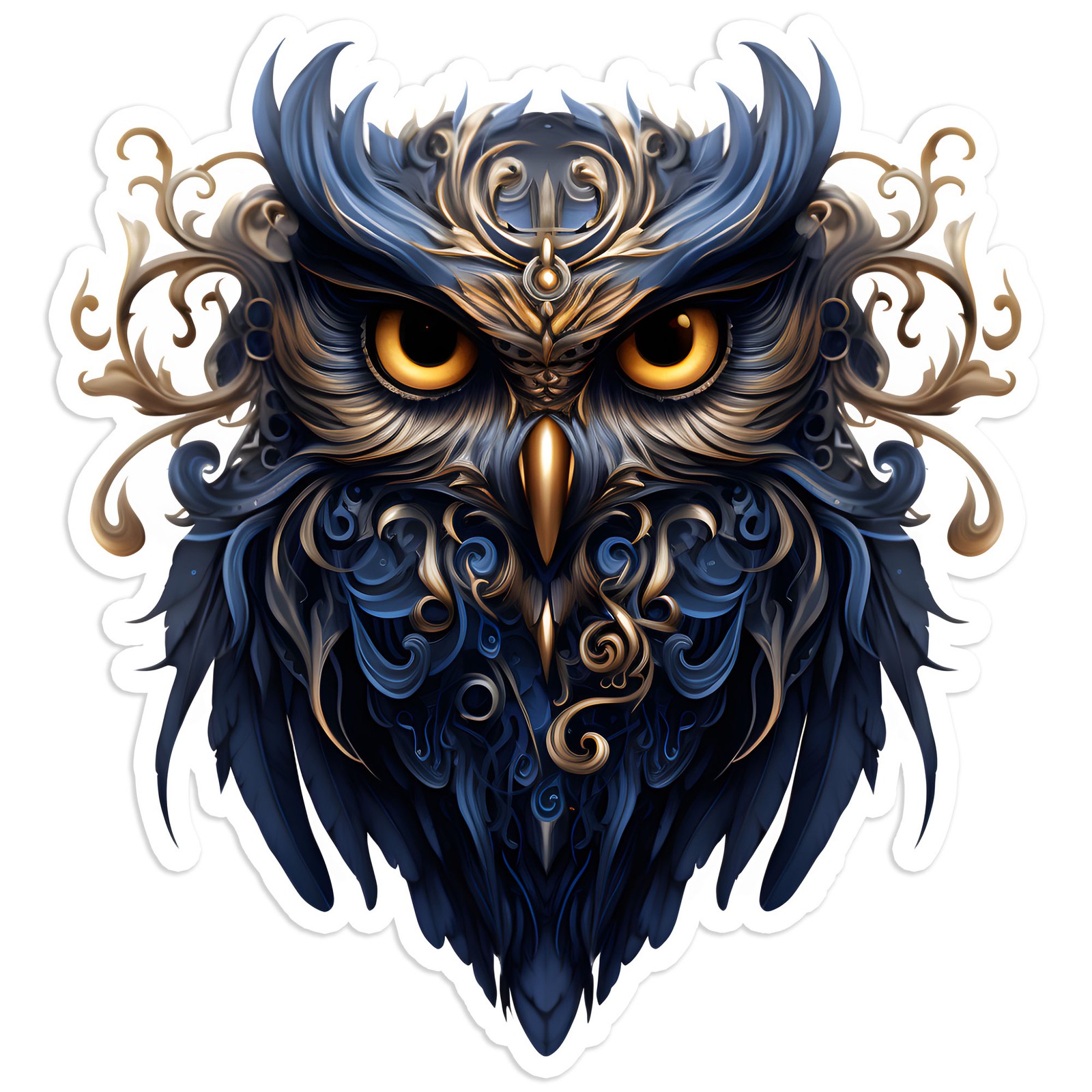 Blue Ornate Owl Portrait – Vinyl Decal Sticker – Car Window Laptop – #1968