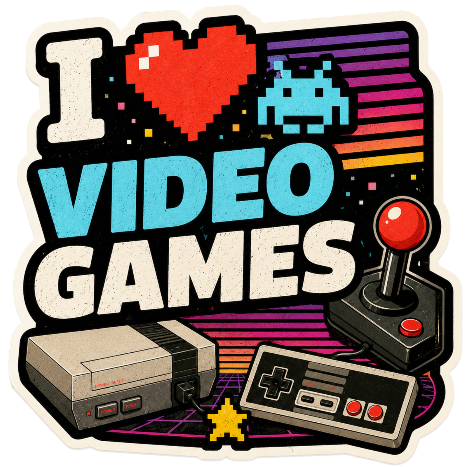 I Heart Video Games Retro Gamer Sticker 80s Arcade Gaming Vinyl Decal