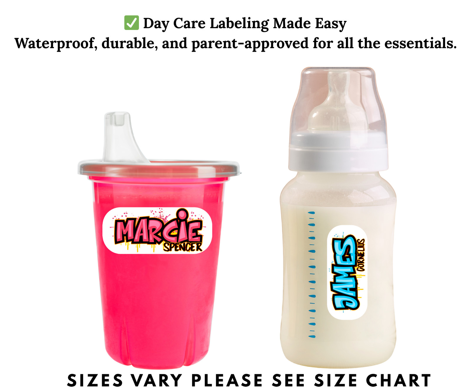 Custom Waterproof Name Labels for School, Daycare, Bottles, Lunchboxes