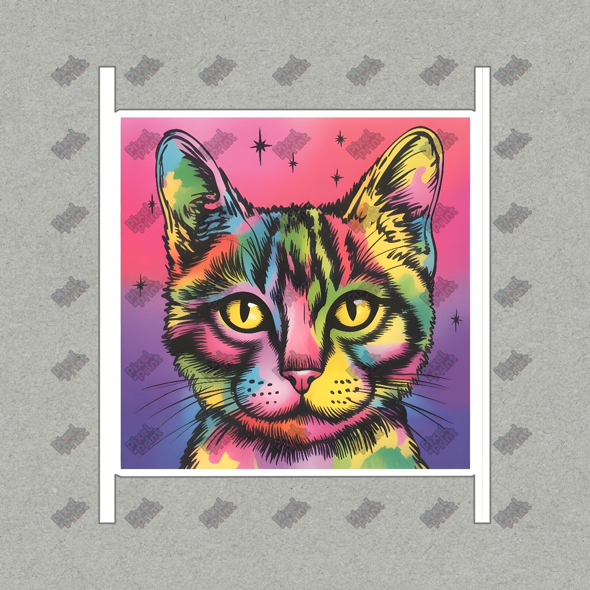 Vibrant Psychedelic Cat Wall Art Colorful Abstract Illustration for #8322