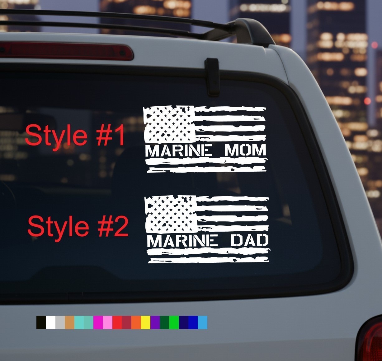Marine Mom Dad American Flag Decal Distressed USMC Vinyl Sticker Car Window USA