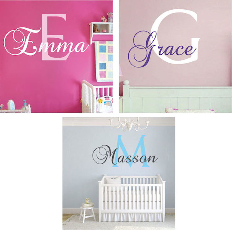 Girls Initial Wall Decal Custom Monogram Wallpaper Vinyl Name Removable Art, g32