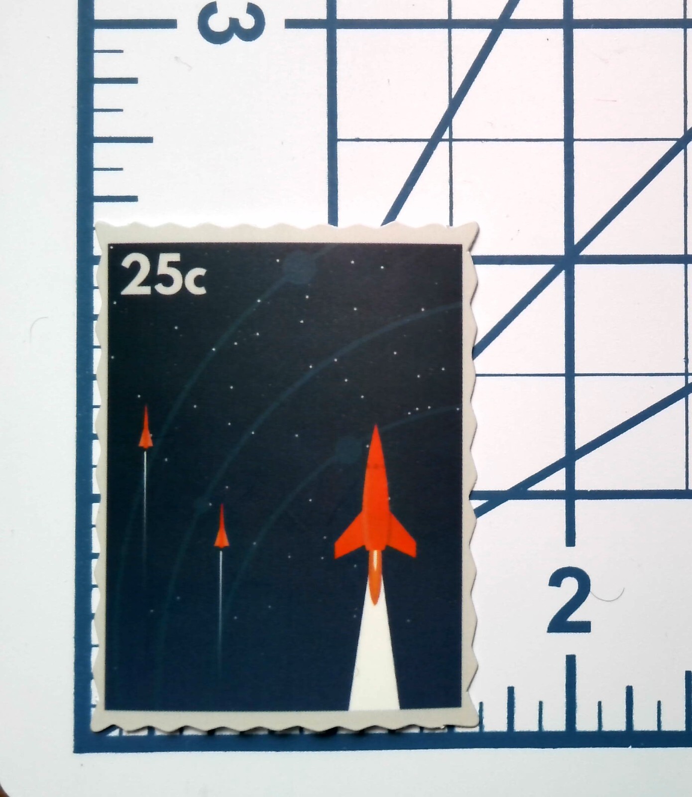 Rocket Ship Stamp Space Travel Exploration 25 Cent Die Cut Vinyl Sticker Decal