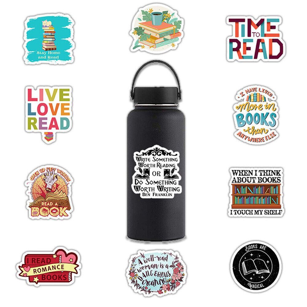 READING Vinyl Stickers [A/B] I LOVE BOOKS Learning BOOKWORM Teacher LIBRARIAN