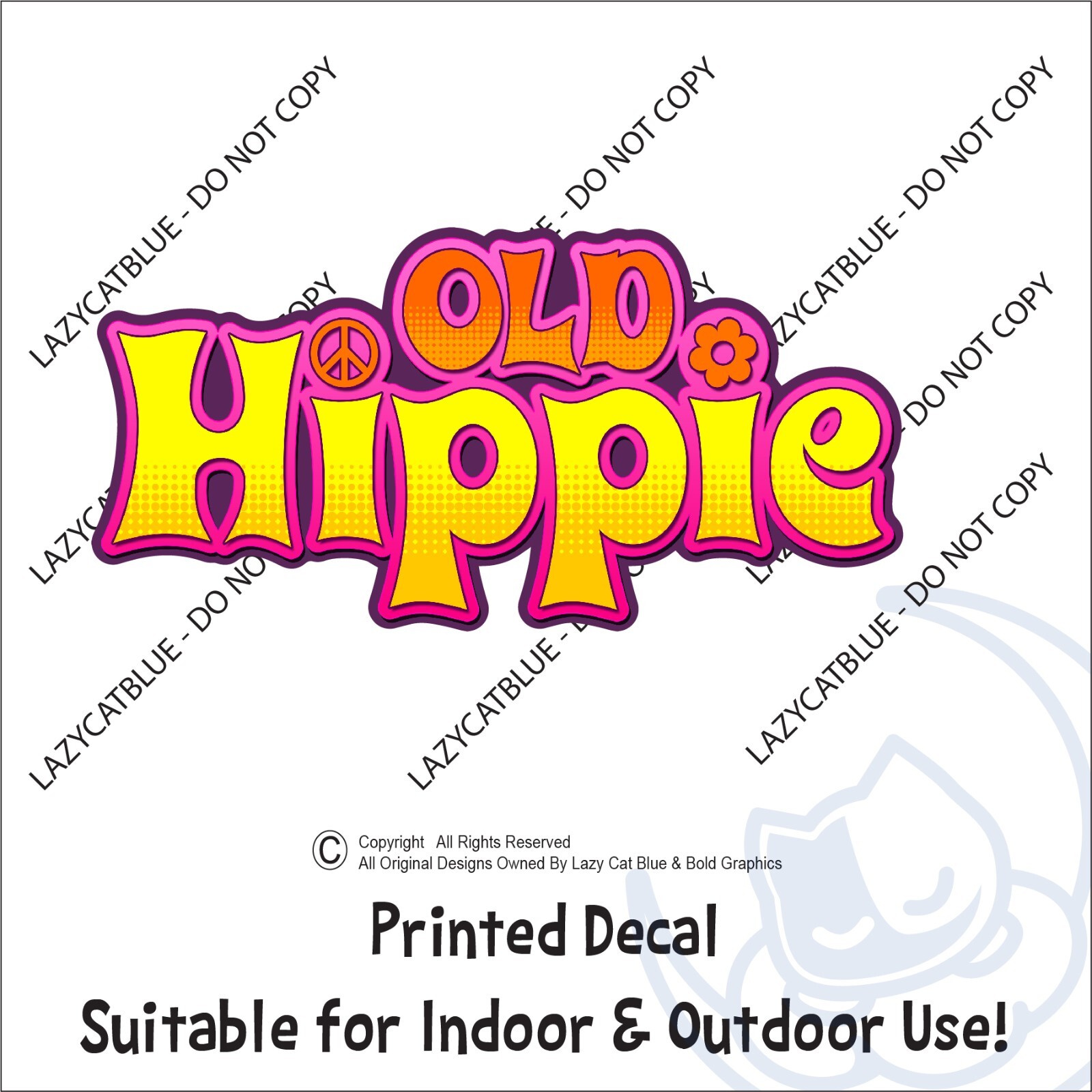 Old Hippie Decal Sticker Peace Love Retro 70s Style Flower Power Groovy Stoner