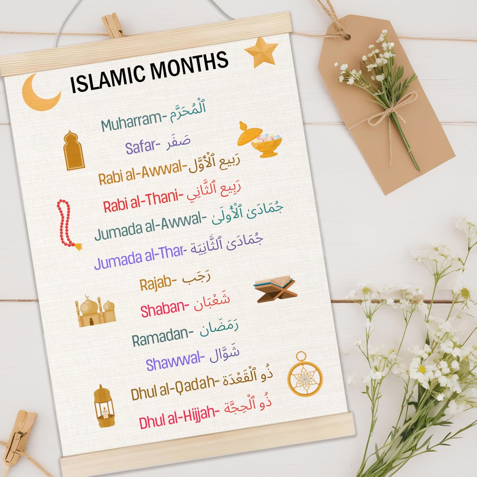 Welshower Boho Islamic Muslim Kids Poster Hanger Frame, Arabic Islamic Months…