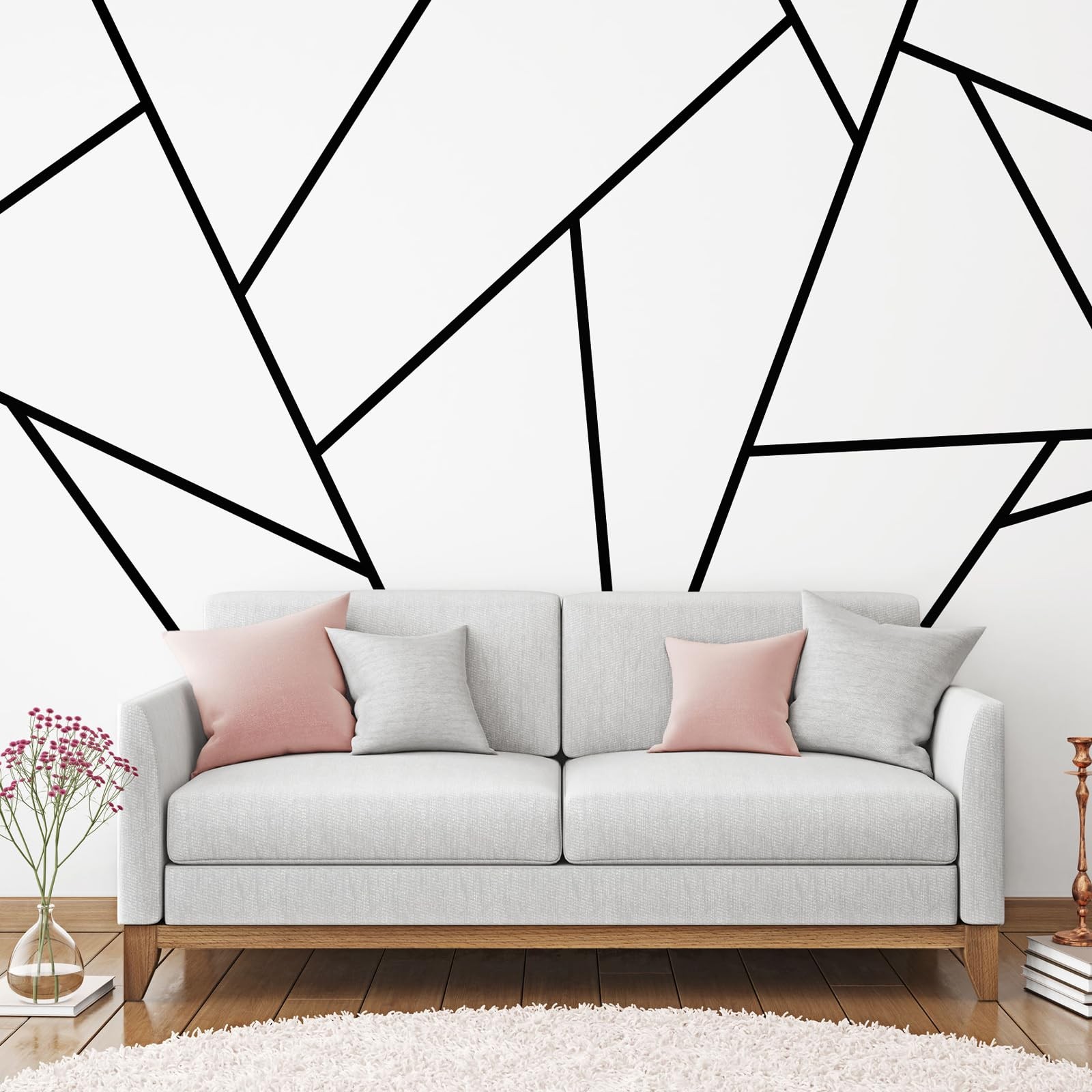 24 Pcs Black Wall Decals Peel and Stick 70.8 x 1.2 Inch Black Tape for Wall D…