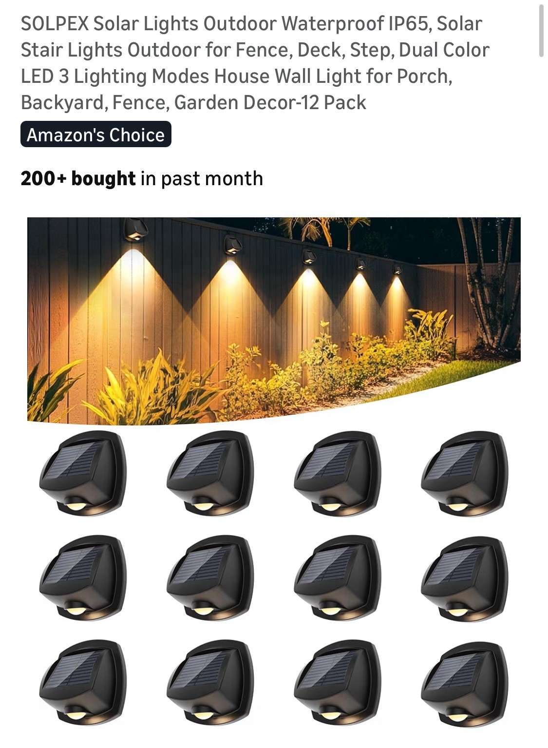 Solar Lights Outdoor Waterproof IP65, Solar Stair Lights Outdoor for Fence, Deck