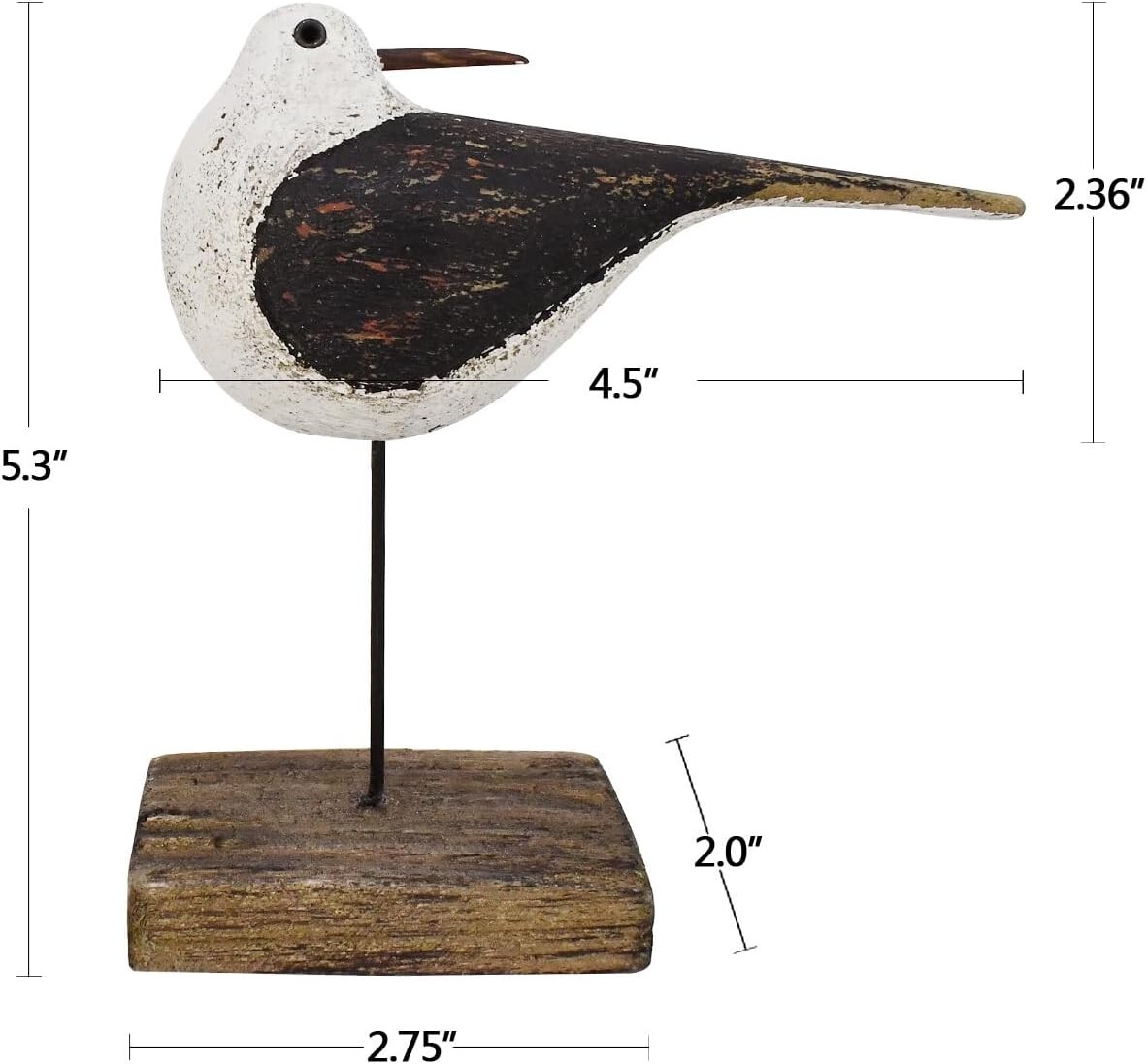 Wooden Sea Bird Statue Seagull On Stand Decor Nautical Coastal Birds Sculpture
