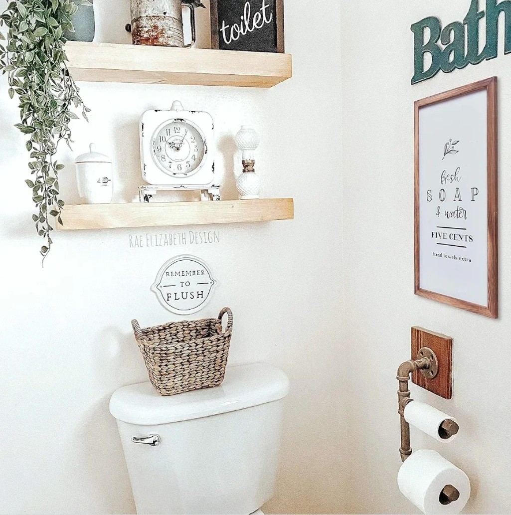 House Bathroom Decor – Modern Rustic Wall Art 8 x 17" – Fresh Soap and Water