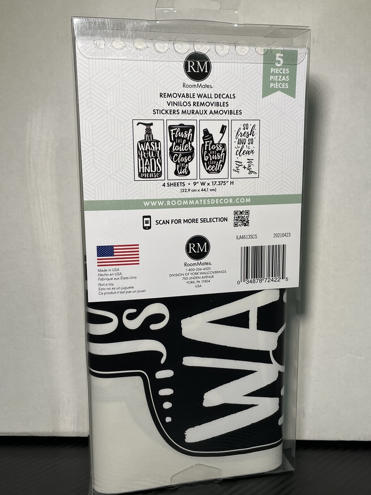 Roommates Wash Your Hands Black Quote Peel & Stick Vinyl Wall Decals New