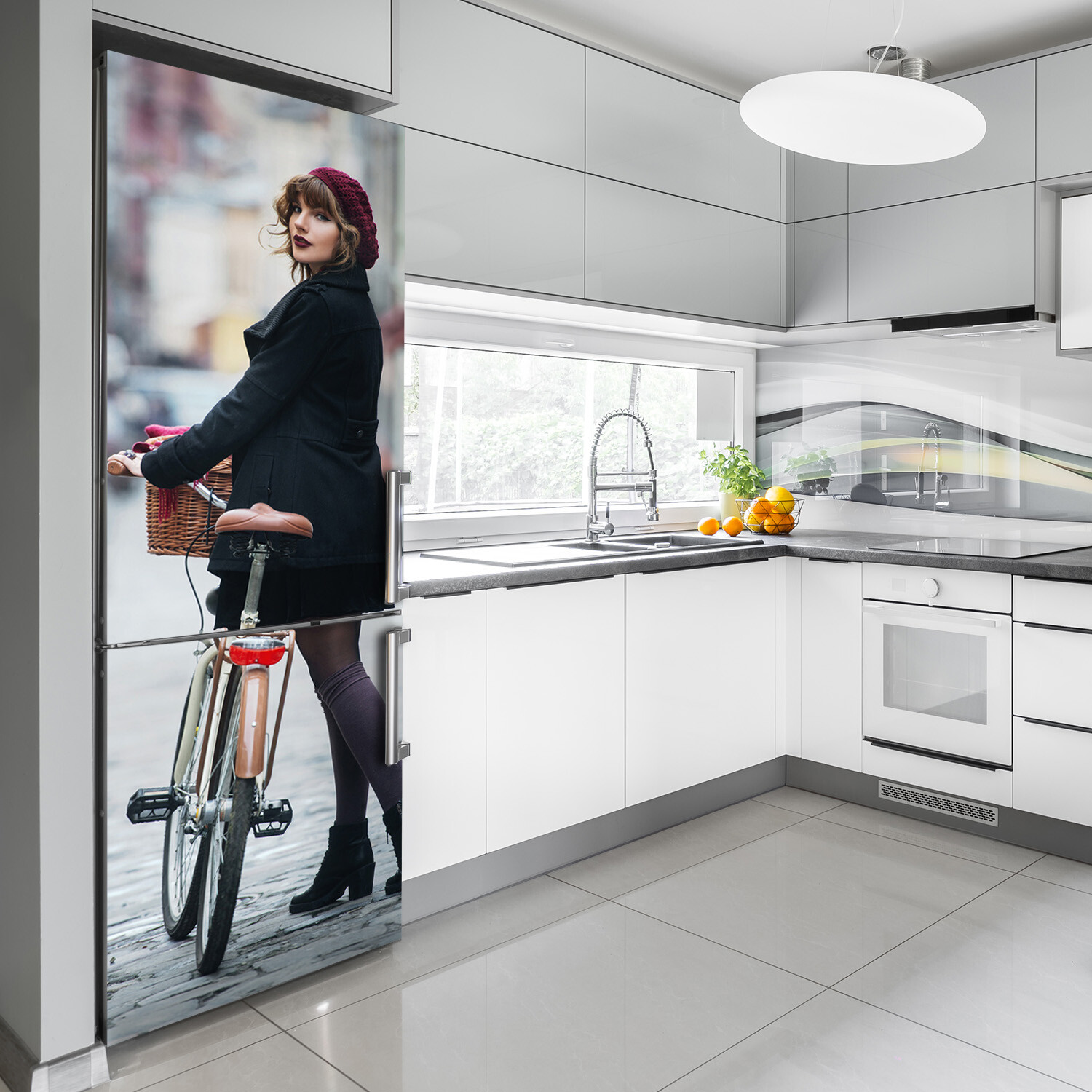 Magnet Sticker Refrigerator removable Peel & Stick People Woman on the bike