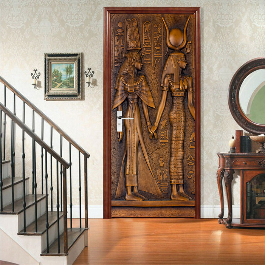 PVC Ancient Egyptian Pharaoh Queen Door Sticker Wall Decals Mural 3D Wallpaper