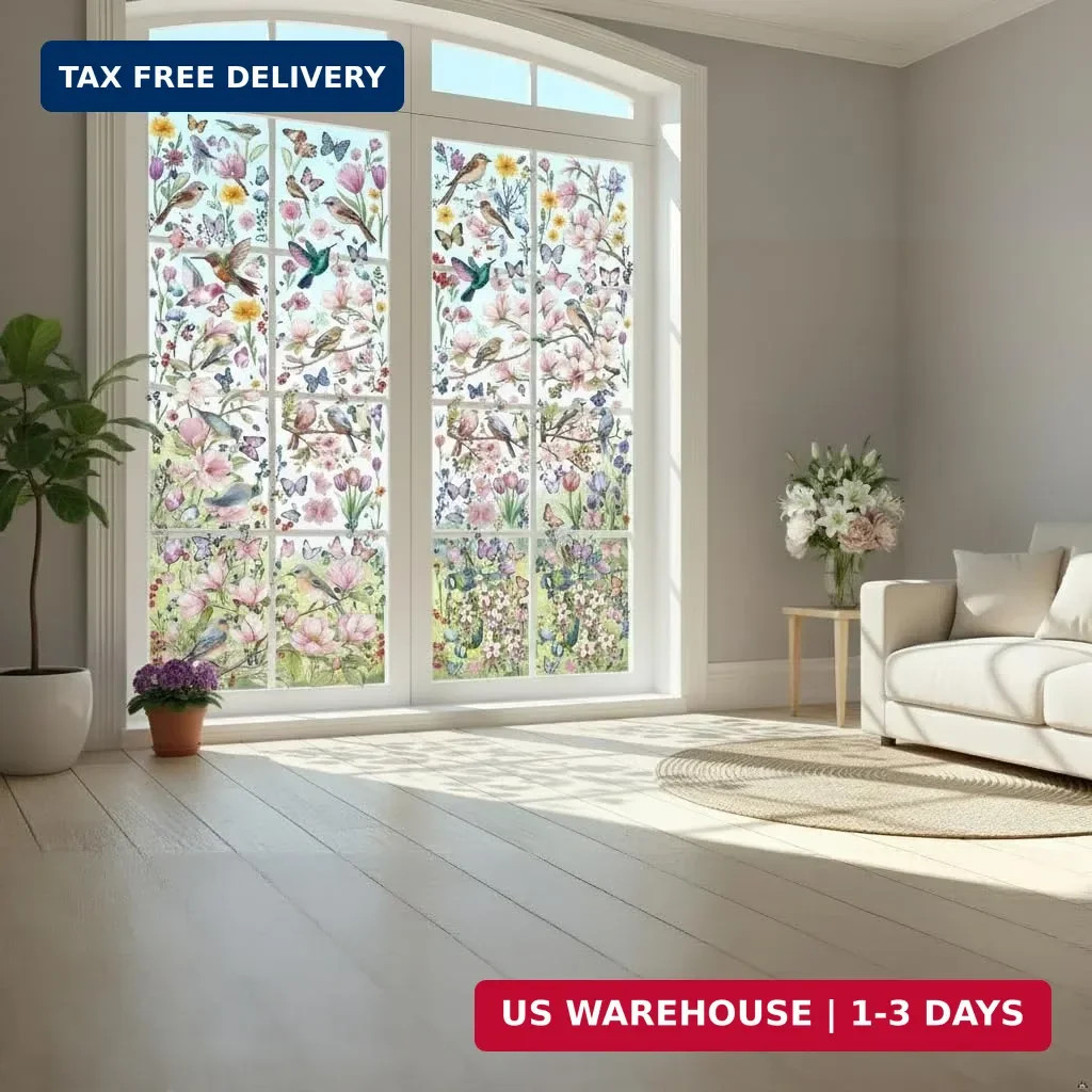 Spring Window Cling Sticker – 78PCS Tulip Butterfly Flower Hummingbirds Window D