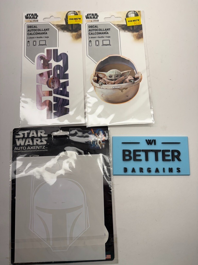 Star Wars Mandalorian Car Window Decal Sticker 3.5in x 3.5in Plus Extras NEW