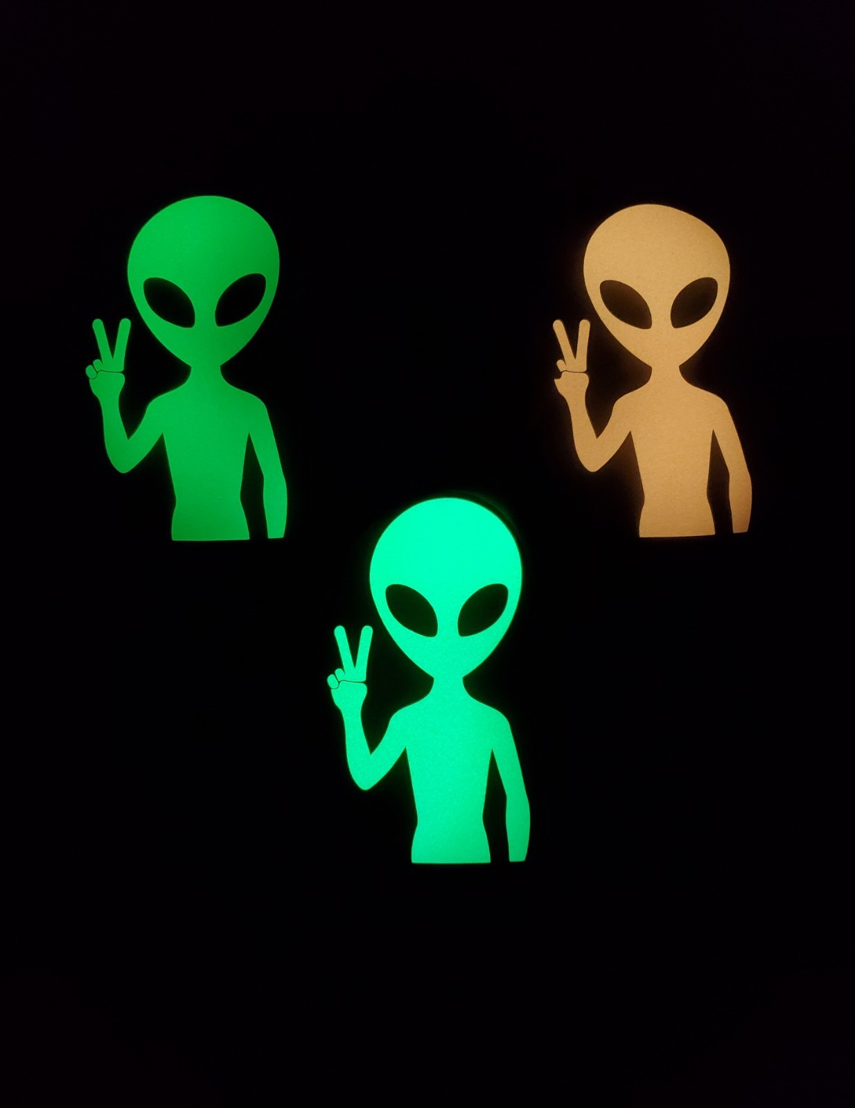Glow In The Dark Vinyl Decal Deuces Peace Sign Alien Medium Size Lit Studios New