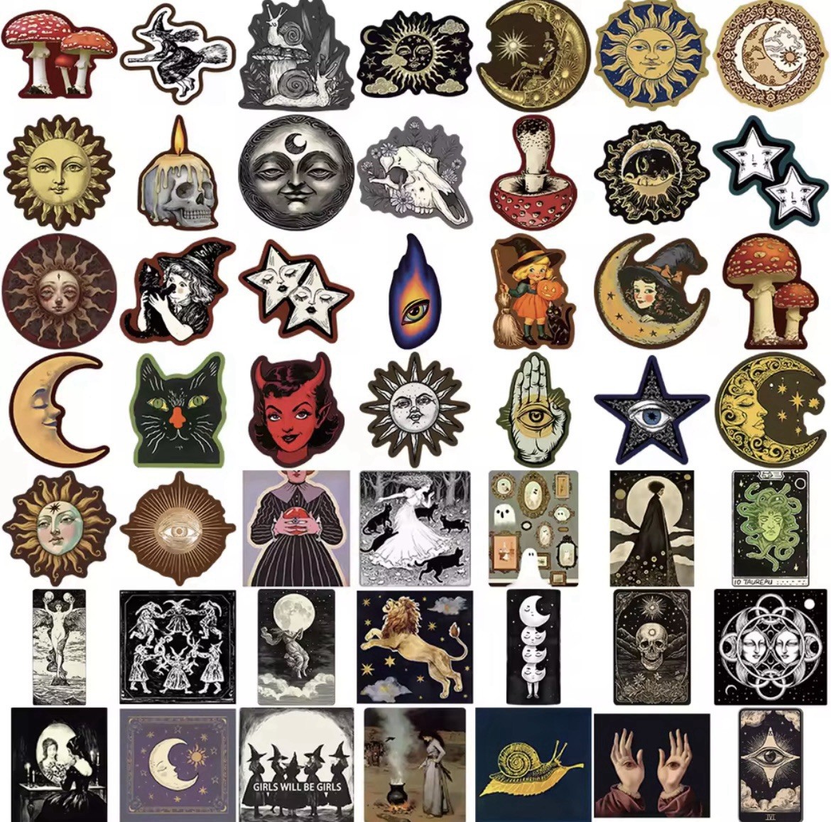 Gothic Dark Style Stickers 50pc Spooky Gothic Celestial Stickers FREE SHIPPING