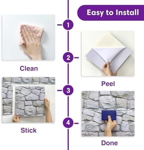 3D Faux Stone Wall Panels Peel and Stick Whitewash, 10 Pcs 11.8" x 11.8", Sto…